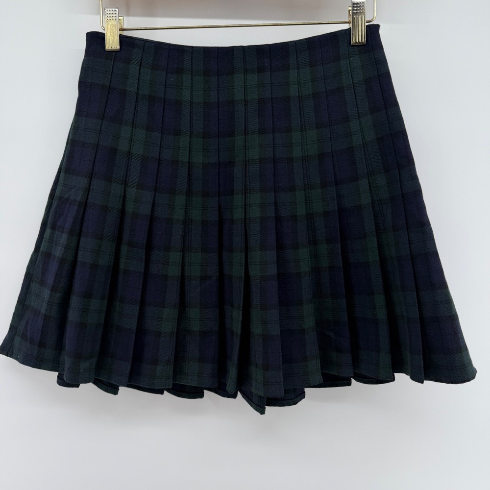 Brandy Melville Pleated Mini Skirt Black Watch Plaid Green Navy Blue preppy y2K